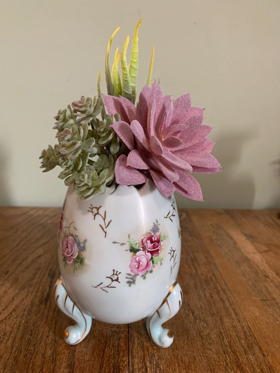 Vintage Signed/Numbered Porcelain Egg With Succulents