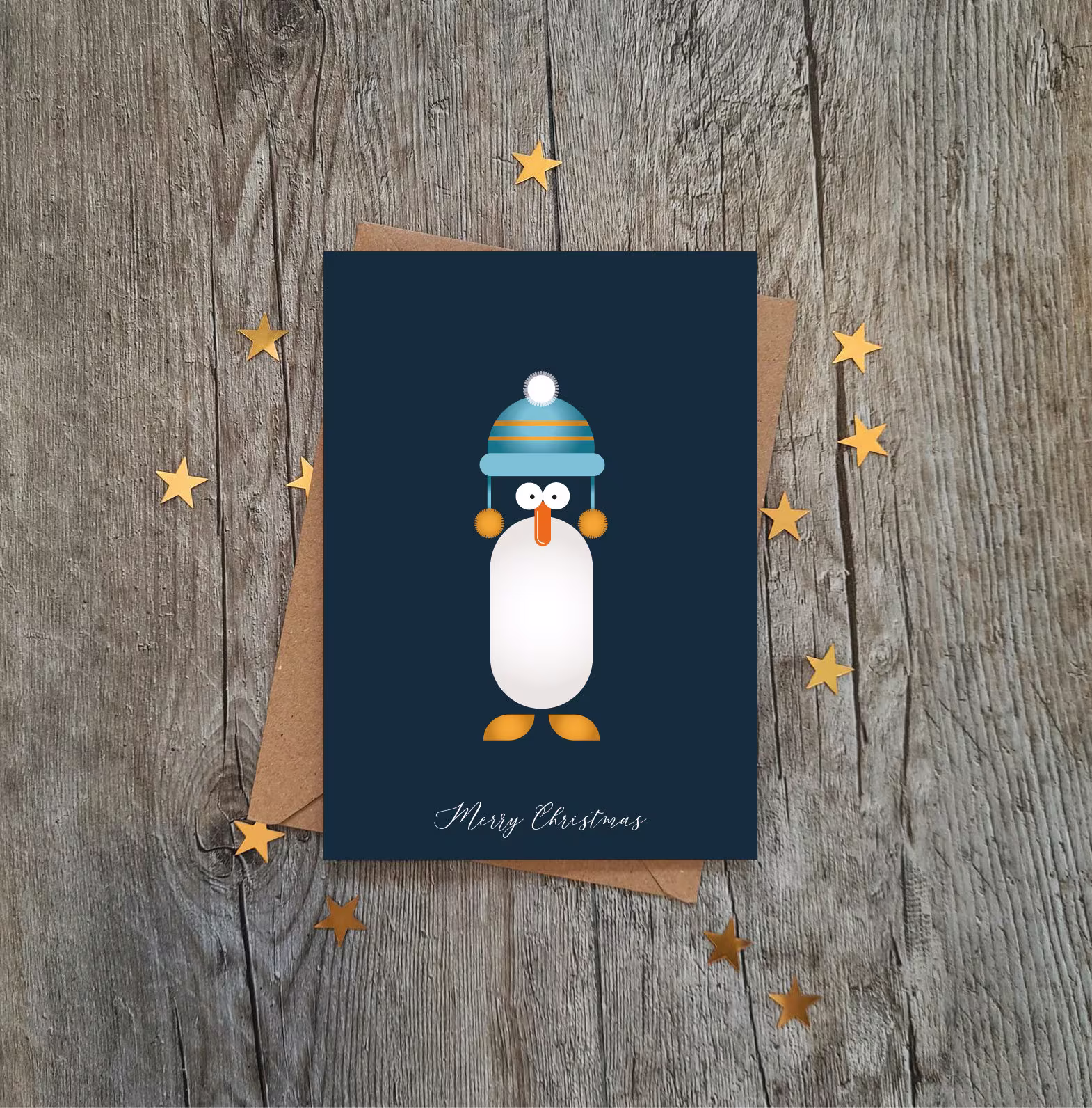 Cute Navy Penguin Christmas Card | Merry Xmas Holidays Luxury Seasons Greetings Santa Snowman Reindeer