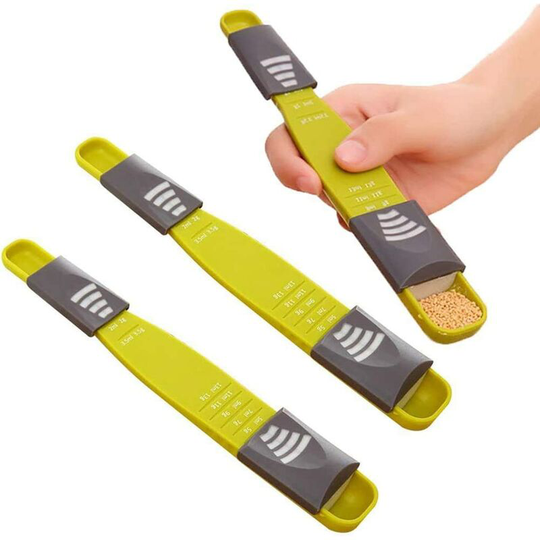 Bearsu - 3 Pcs Adjustable Measuring Spoon, Double Ended Adjustable Measuring Spoon with 8 Holders Kitchen Accessories for Coffee Sugar Salt Tea