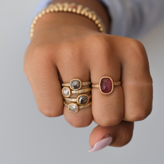 Salt & Pepper Rose Cut Diamond Ring - Alternative Engagement -Unique Statement Ring