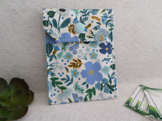 Blue Floral - Multi-Purpose Fabric Mini Pouch Birth Control Case, Business Card Holder Ready To Ship, Free Standard Us Shipping