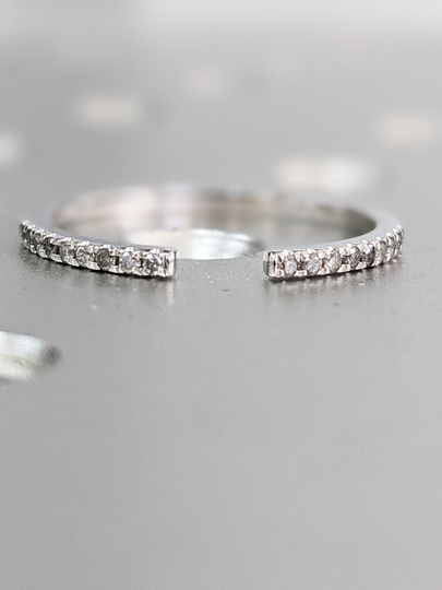 Grey Diamond Wedding Band, Salt & Pepper Ring, 14K Solid White Gold Open Gray Black Ring Stacking