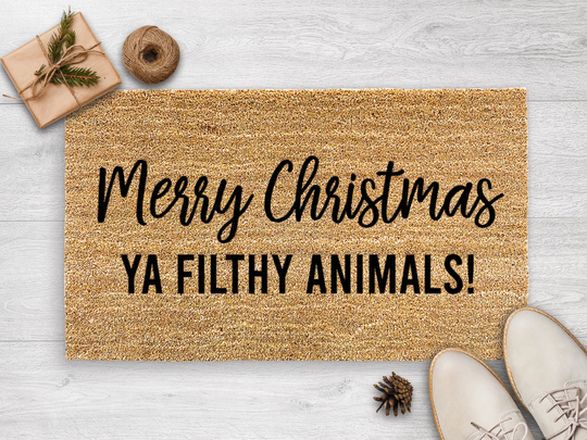 Merry Christmas Ya Filthy Animals - Doormat Holiday Decor Seasonal Gift Funny
