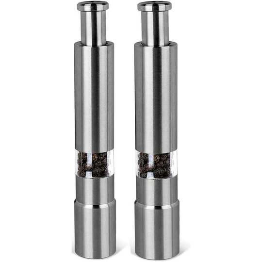 Devenirriche - Stainless Steel Pepper Mills with Push Button, Salt and Pepper Mill Set for Peppercorns, Sea Salt, Spices, Tabletop Seasoning Mills