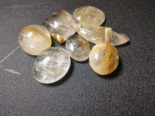 Rutilated Quartz - Gold Rutile Mix Cabochon Lot 71.50 Carats 7 Pieces United States Seller