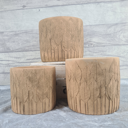 Terracotta Concrete Forest Planter - 3 Sizes Textured With Leaf Design