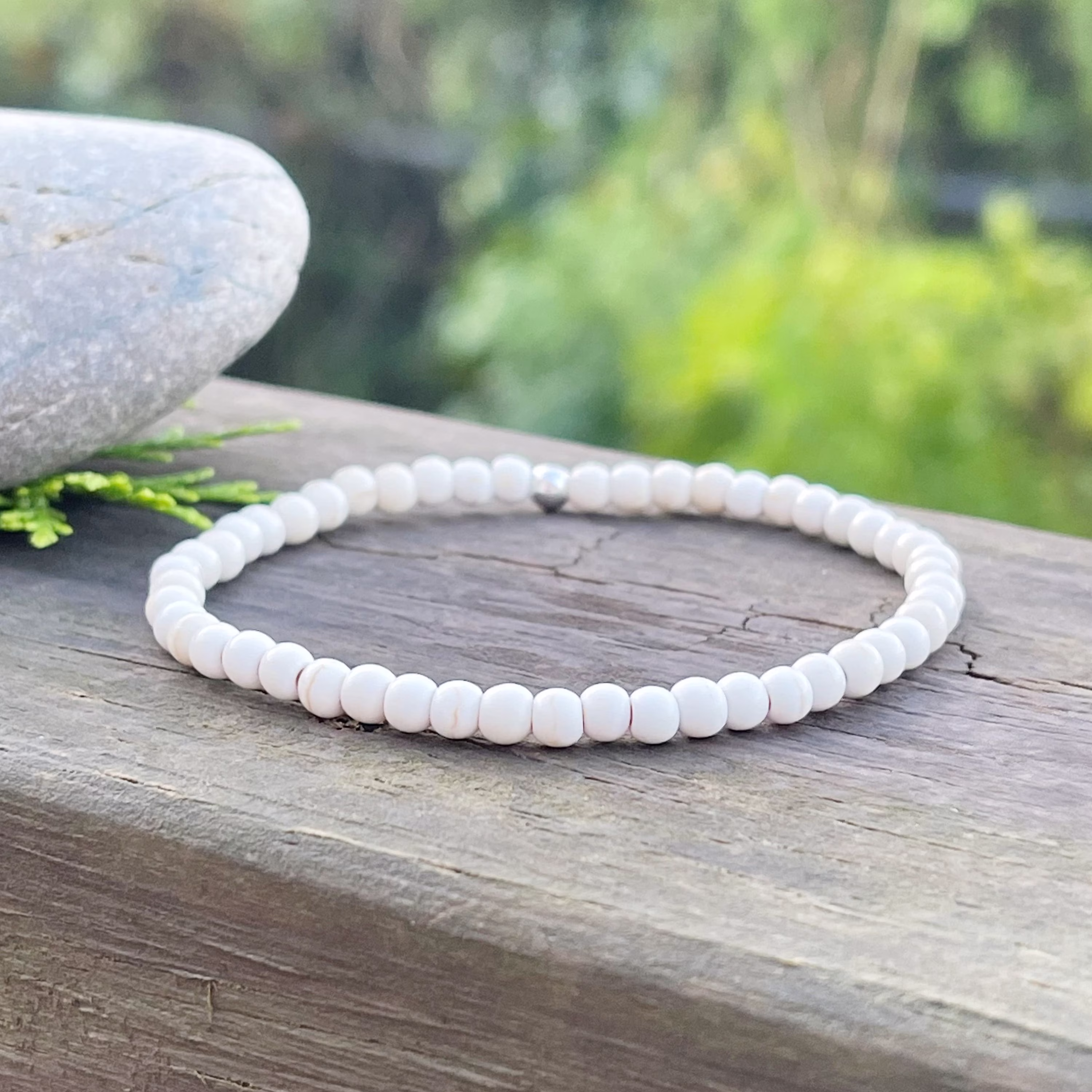 Seed Bead Bracelet, Stacking Tiny Beads, Howlite Crystal Therapy For Relaxation, Calm, & Spiritual Insights