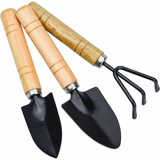Monly - Mini Garden Tools, Small Rake and Shovel Set, Small Shovel Rake and Spade Wooden Handle for Potted Plants for Garden Plants Indoor Outdoor,,3