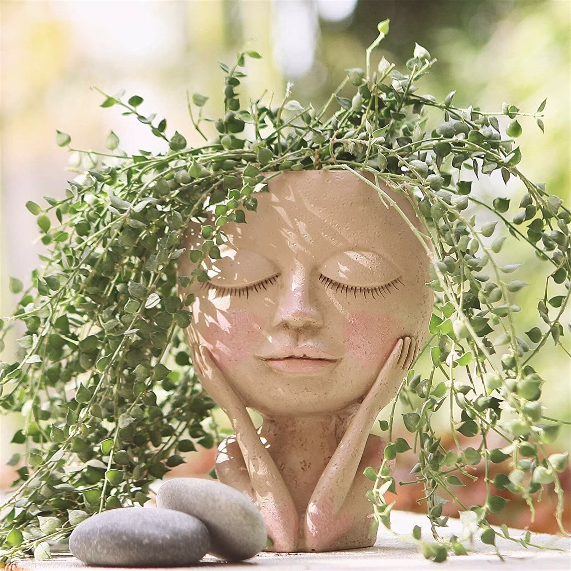 Face Flower Pot With Drainage, Girl Head in Resin For Plants, Nordic Pot, Day Dreaming Head, Planter