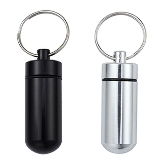 Sun Flowergb - 2 Pcs Mini Pill Boxes With Key Ring Aluminum Alloy Pocket Pill Boxes Key Ring Waterproof Pill Container Medicine Holder (Black And