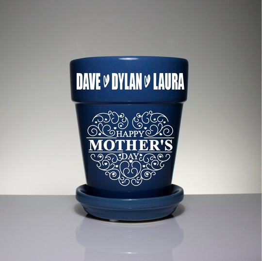 Mothers Day Personalized Flower Pot - Engraved, Fathers Day, Friendship, Thank You, Grandmother, Dad, Mom, Spring