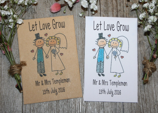 Personalised Let Love Grow Wedding Day Party Flower Seed Packets Envelopes Seeds Favours Gift Table Decorations Bride Groom Birds Bees Wed2