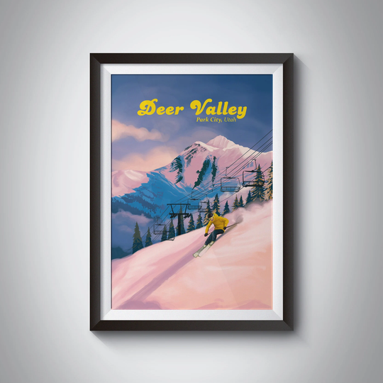 Deer Valley Ski Resort, Utah, Usa Travel Poster, Salt Lake City, Park Snowboarding, Vintage Retro Prints, Wall Art