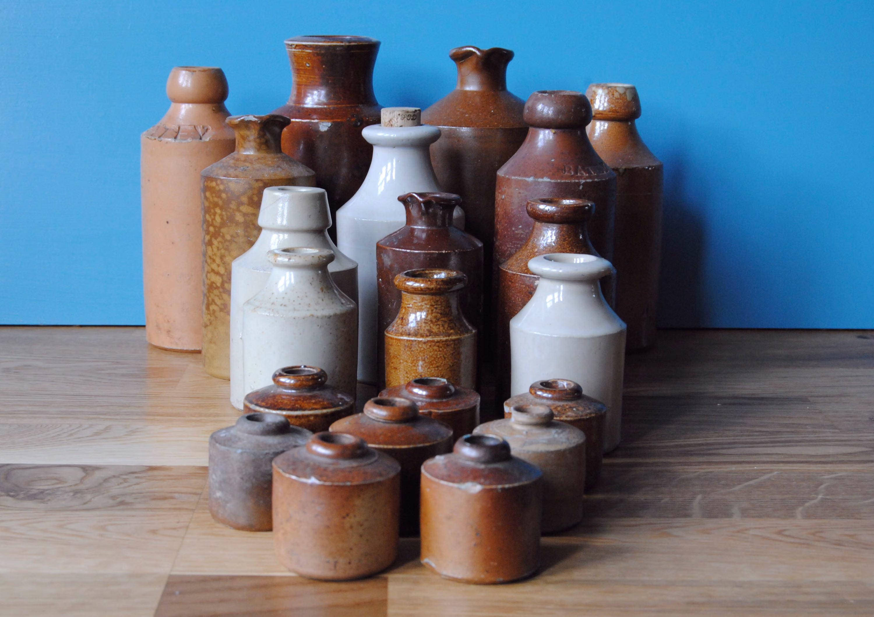Vintage Victorian Salt Glazed Stone Ink Bottles & Vases. Stoneware Jars