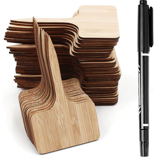 50Pcs Bamboo Plant Tags, Plant Tags Wooden T-Type Garden Markers for Seeds Pot Herbs Flowers Vegetables (6 x 10cm)