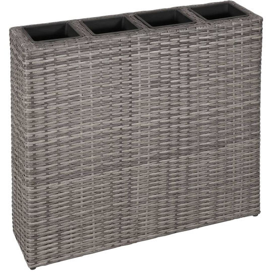 Devenirriche - Garden Raised Bed with 4 Pots Poly Rattan Grey - Grey