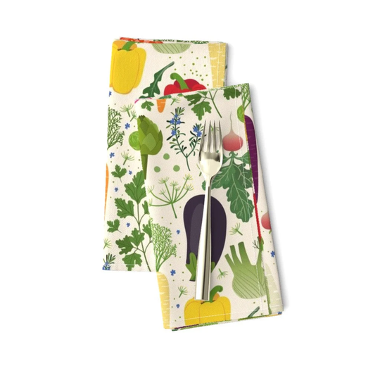 Seasonal Vegetable Dinner Napkins | Set Of 2 - My Veg Garden By Damaste Herb Cloth Spoonflower