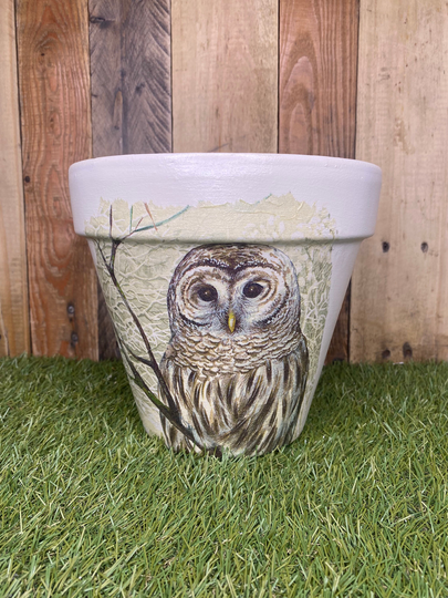 19cm Owl Plant Pot, Decoupaged Gift, Birthday Home Decor, Garden Decor