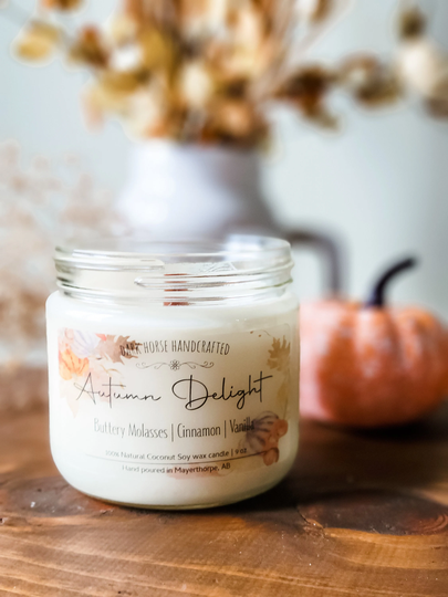 Autumn Delight - Fall Candles, Wood Wick, Seasonal, Decor, Soy Wax, Candle, Harvest Time, Cinnamon Spice
