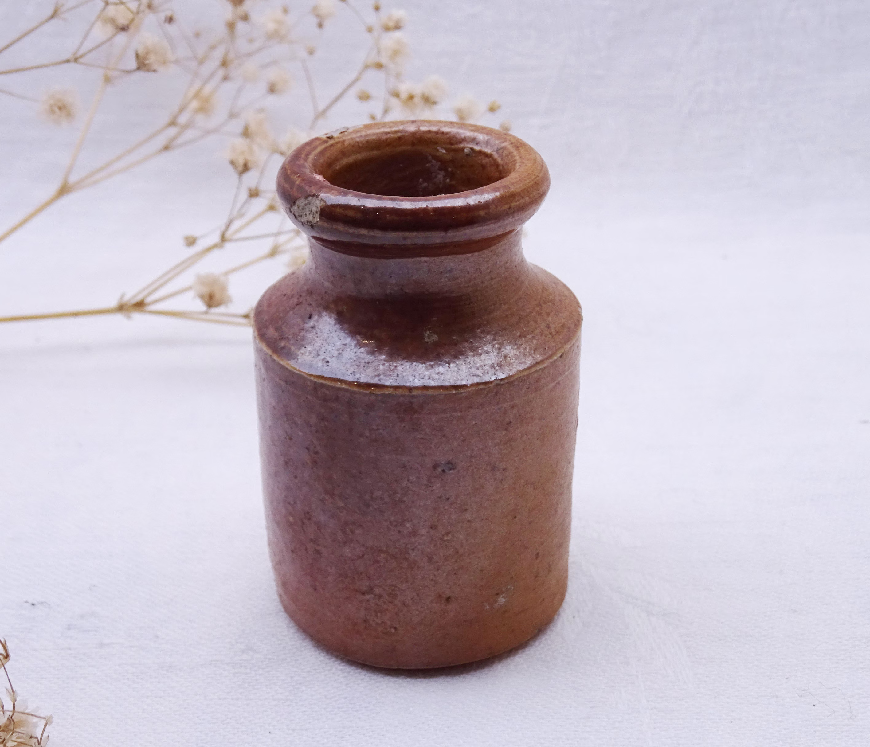 Antique Ink Pot, Victorian Stoneware Well, Salt Glazed Bulk Ink, Rustic Pottery, Calligraphy Supplies Antique Bottle