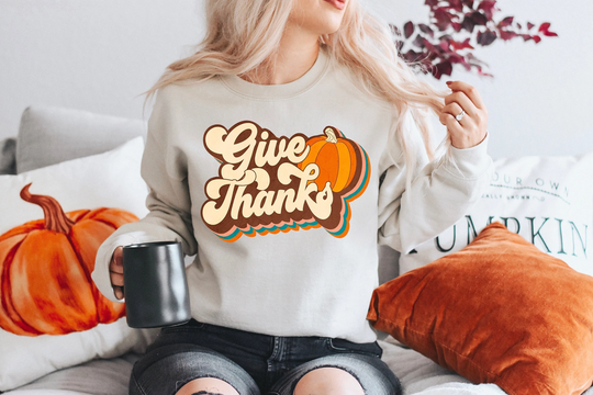 Thankful Sweatshirt - Fall Season Sweater Cute Pumpkin Spice Patch Pullover Family Thanksgiving
