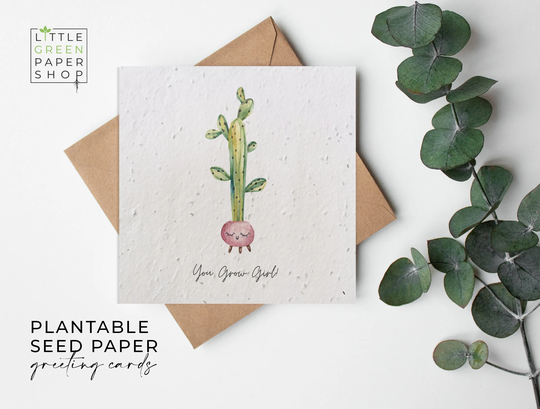 Plantable Flower Seed Paper Cards - Go Girl Well Done, Congratulations, Fun, Pun, Joke, Friends, Family, Eco-Friendly, Biodegradable