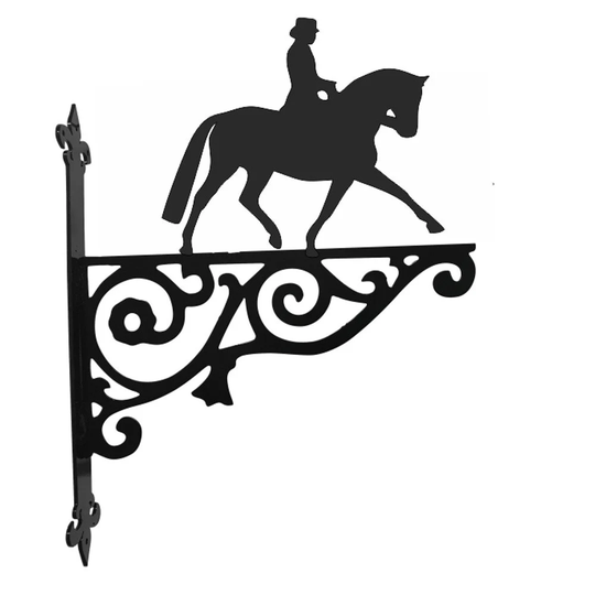 Dressage Horse Ornamental Hanging Bracket - Contemporary Basket Wall Mounted Decorative Garden Black