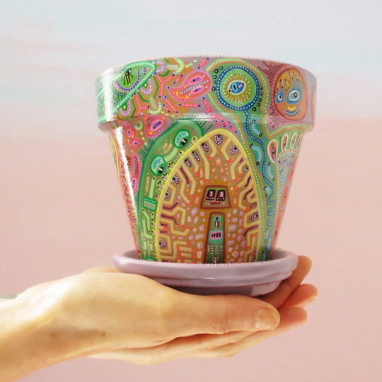 One Of A Kind Handpainted Pot For Indoor Plants, Psychedelic & Abstract Decorated Planter, Statement Home Decor // Microcosme #4
