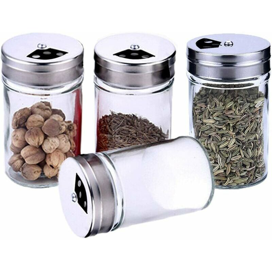Spice Jars, 4 Pcs Spice Jars with Swing Lid, Glass Spice Jar, Spice Glasses, for Storing Tea, Salt, Pepper, Herbs or Seasonings (M1)