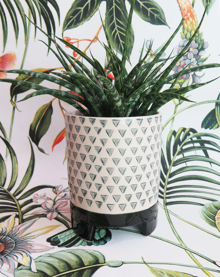 Black & Beige Geometric Triangle Indoor Or Outdoor Planter Flower Pot - Home Decor Boho Chic Plant