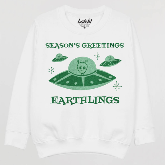 Seasons Greetings Earthlings Kids' Christmas Jumper