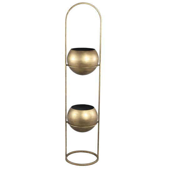 Tall Gold Metal Round Plant Pot Stand, Double Planter Fervour Etagere, Indoor House