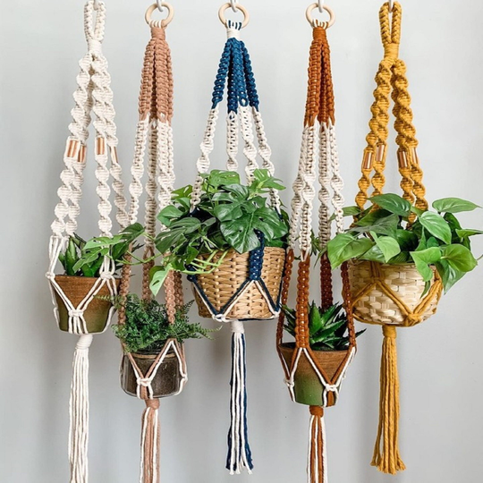 Set Of Macrame Plant Hanger Crochet Hangers With Hooks Macrame Planter Boho Wall Art Decor Vintage Style - Thanksgiving