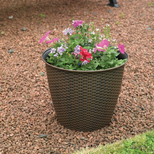 Rattan Effect Plastic Decorative Garden Planter 295 x 350mm