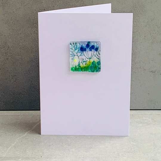 Seed Head Blank Card, Handcrafted Glass Art Floral Design , Token On A