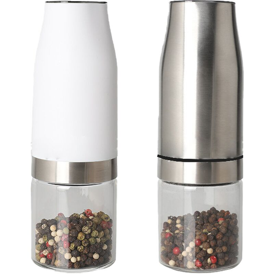 Electric Salt and Pepper Grinder Set - Gravity Salt and Pepper Grinder Set Automatic Battery Operated stainless steel + white