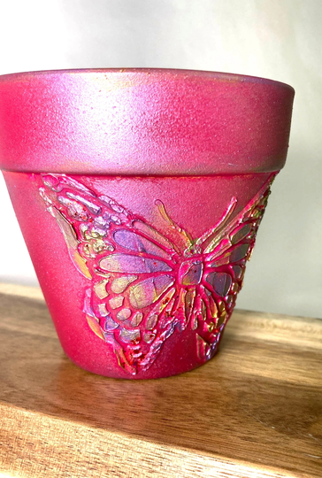 Customisable Hand Painted Colorful Plant Pot With 3D Butterfly 4x4Inc