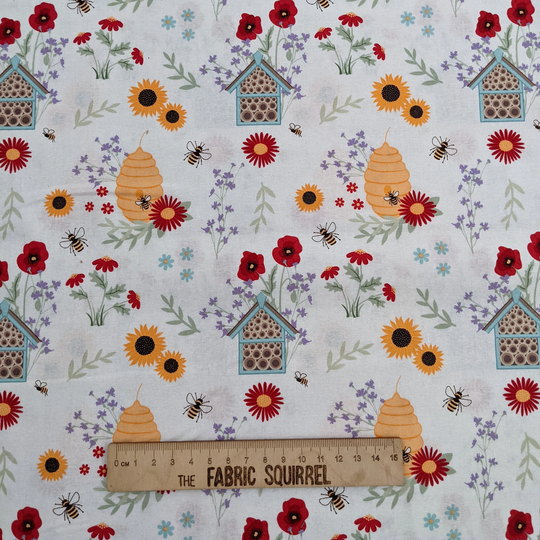 Honey Bee Garden Themed Fabric - Wellies & Watering Cans Grow Planted By Craft Cotton Company
