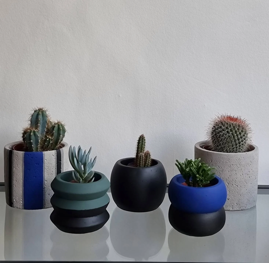 Colour Block Abstract Plant Pots | Black Concrete Mini 8cm For 6cm Plant Small 11cm 9cm Dark Green, Bright Cobalt Blue, Grey