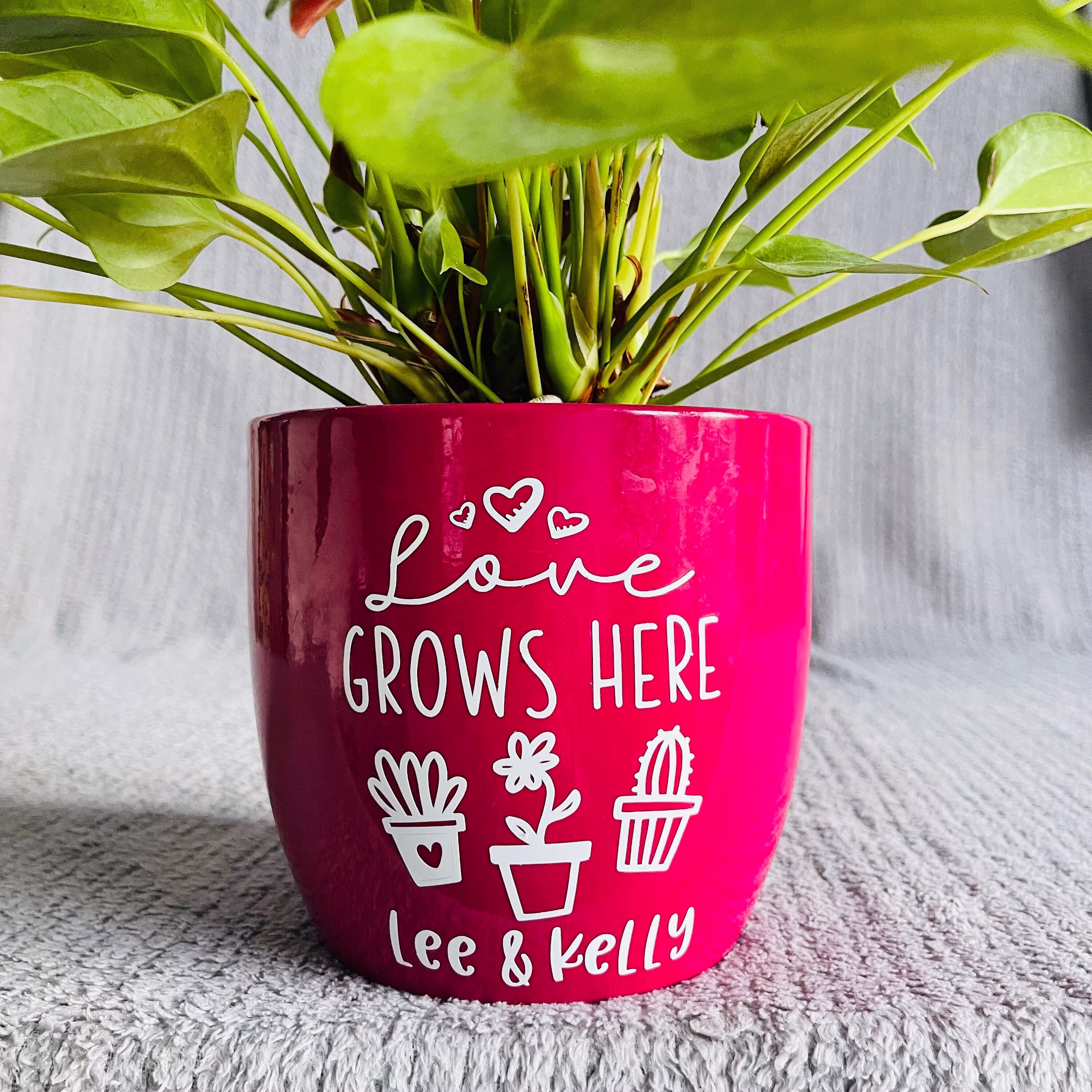 Personalised Love Grows Here Plant Pot - Valentines Day Pink Anniversary Wedding Lovers Gift New Home Ceramic
