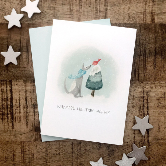 Cute Holiday Card/Christmas Pack Dog Warm Wishes Cards Set Winter