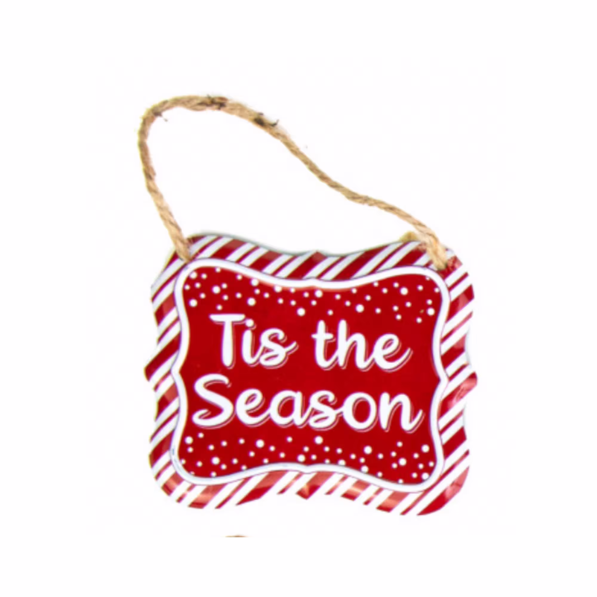 Tis The Season Red & White Stripe Metal Sign Wreath Decoration