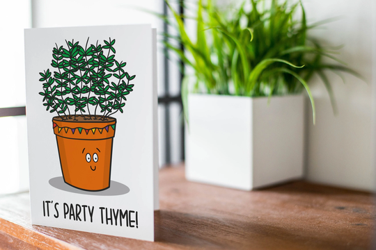 Funny Pun Birthday Card | Chef Herb Party Time Thyme Gift Food