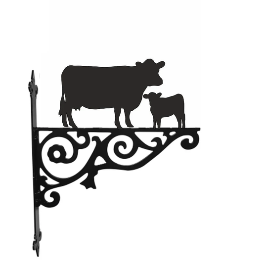 Cow & Calf Ornamental Hanging Bracket - Contemporary Basket Wall Mounted Decorative Garden Black