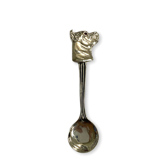 Victorian Style Boxer Dog Head Salt Spoon/Pendant With Ruby Stone 925 Sterling Sliver