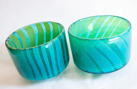 Mdina Glass Turquoise Planters | 2, Retro Green Plant Pots, Medina Glassware, Mid Century Modern Style