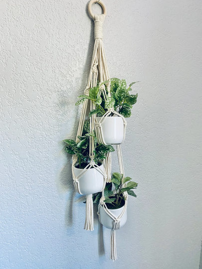 Macrame Plant Hanger, Tiered Wall Planter, 3 Tier Large Rope Pot Holder, Boho Minimalist Simple, Plant Lover Gifts