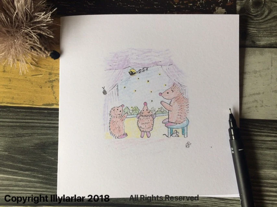 Hand Drawn Hedgehog Christmas/Seasonal Card -Blank Inside