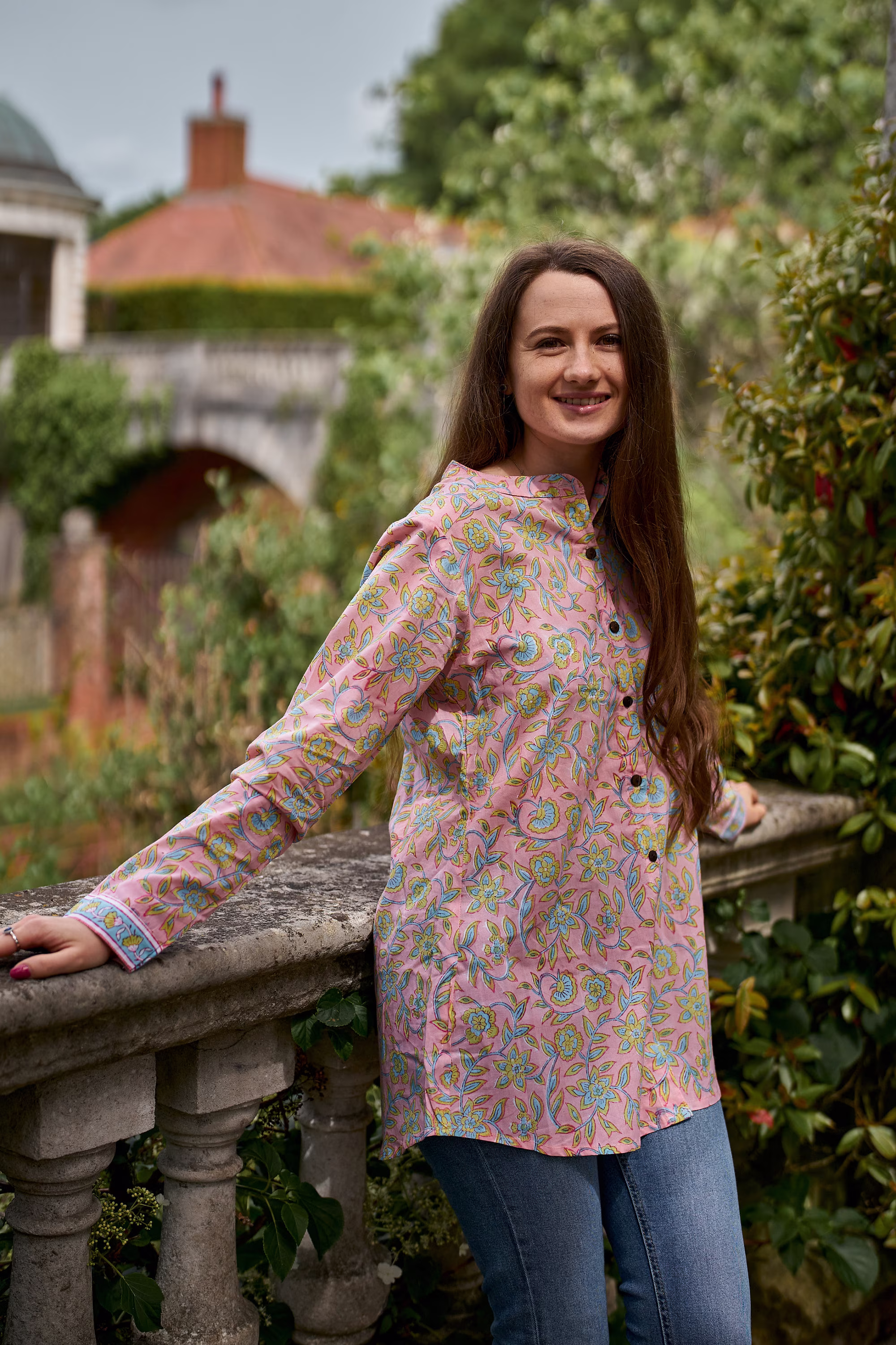 Bella-Tunic Shirt, Pure Cotton, Hand Block Printed, Bohemian, Casual-Occasional, Floral, All Season, Rose, Turquoise, Handcrafted, Ethical Fashion