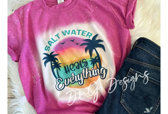 Salt Water Heals Everything, Palm Tree Shirt, Beach Vacation Tee, Vintage Bleached Dye Retro California Vibes